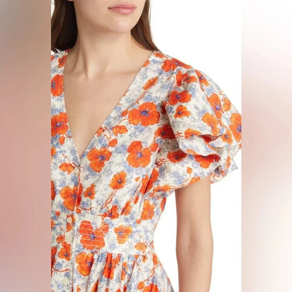 Chelsea28 Ruffle Sleeve Button-Up Linen Blend Dress in Ivory Lenora Floral - Picture 3 of 8